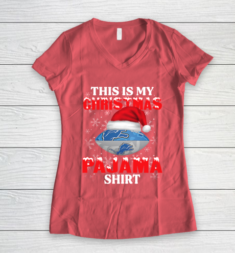 Detroit Lions This Is My Christmas Pajama Shirt NFL Women's V-Neck T-Shirt 4