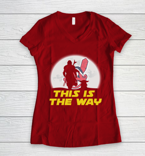 Cleveland Indians MLB Baseball Star Wars Yoda And Mandalorian This Is The Way Women's V-Neck T-Shirt 8