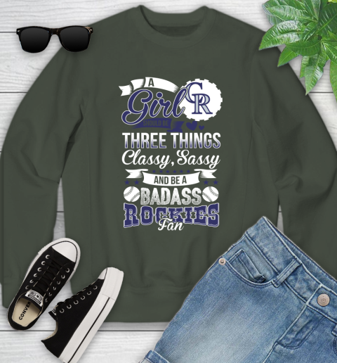Colorado Rockies MLB Baseball A Girl Should Be Three Things Classy Sassy And A Be Badass Fan Youth Sweatshirt 9