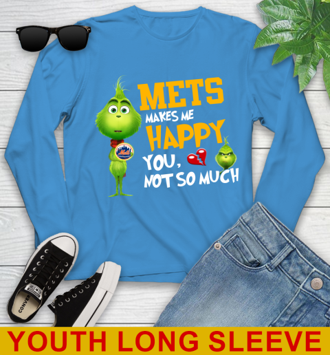 MLB New York Mets Makes Me Happy You Not So Much Grinch Baseball Sports Youth Long Sleeve 8