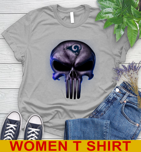 Los Angeles Rams NFL Football Punisher Skull Sports Women's T-Shirt 6 Los Angeles Rams NFL Football Punisher Skull Sports Women's T-Shirt - Image 6
