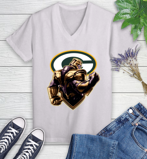 NFL Thanos Avengers Endgame Football Sports Green Bay Packers Women's V-Neck T-Shirt