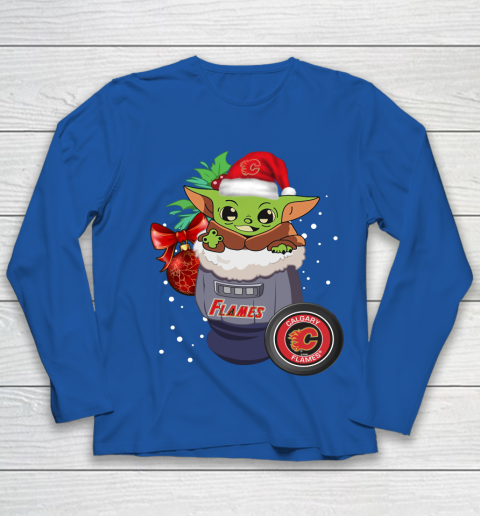 Calgary Flames Christmas Baby Yoda Star Wars Funny Happy NHL Youth Long Sleeve 9