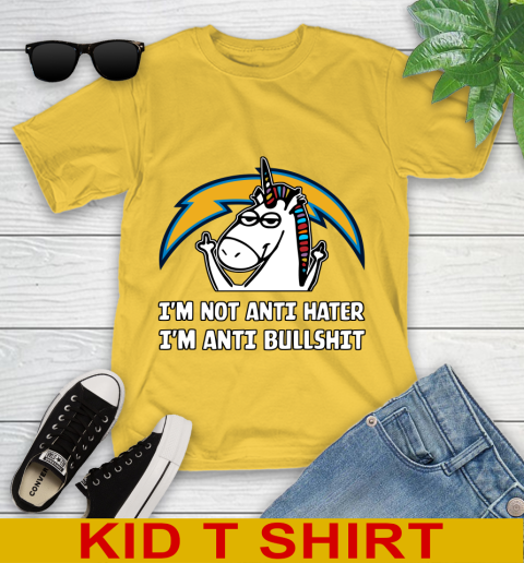 Los Angeles Chargers NFL Football Unicorn I'm Not Anti Hater I'm Anti Bullshit Youth T-Shirt 8