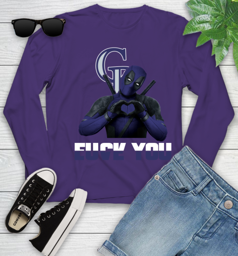 MLB Colorado Rockies Deadpool Love You Fuck You Baseball Sports Youth Long Sleeve 4