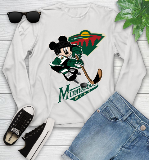 NHL Minnesota Wild Mickey Mouse Disney Hockey T Shirt Youth Long Sleeve