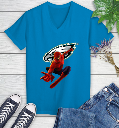 NFL Spider Man Avengers Endgame Football Philadelphia Eagles Women's V-Neck T-Shirt 7