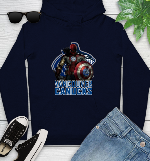 NHL Captain America Thor Spider Man Hawkeye Avengers Endgame Hockey Vancouver Canucks Youth Hoodie 4