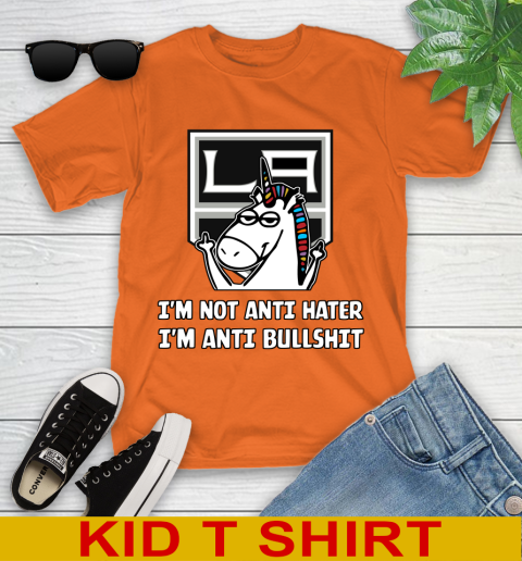 Los Angeles Kings NHL Hockey Unicorn I'm Not Anti Hater I'm Anti Bullshit Youth T-Shirt 7