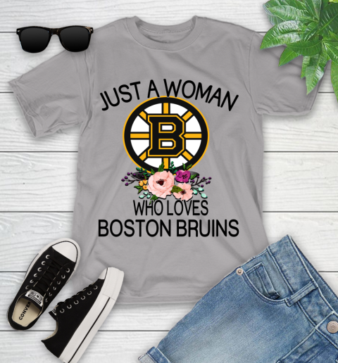 NHL Just A Woman Who Loves Boston Bruins Hockey Sports Youth T-Shirt 2