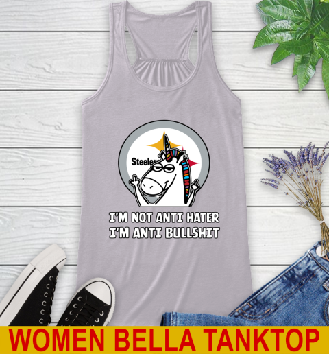 Pittsburgh Steelers NFL Football Unicorn I'm Not Anti Hater I'm Anti Bullshit Racerback Tank 5