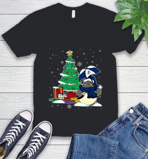 Tampa Bay Lightning NHL Hockey Cute Tonari No Totoro Christmas Sports V-Neck T-Shirt