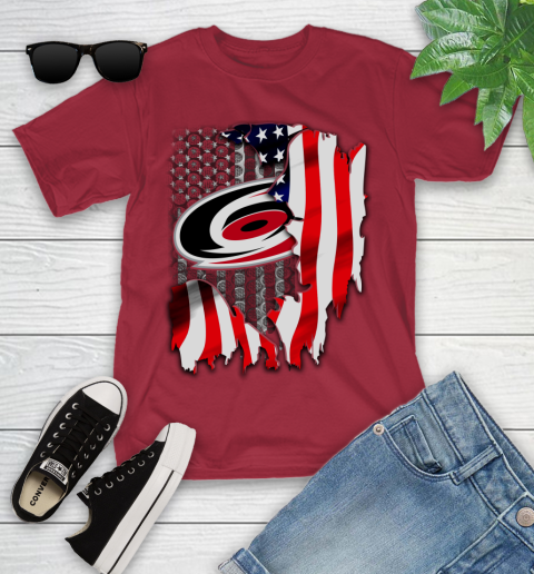 Carolina Hurricanes NHL Hockey American Flag Youth T-Shirt 14