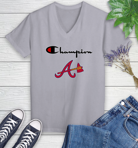 MLB Baseball Atlanta Braves Champion Shirt Women's V-Neck T-Shirt 2