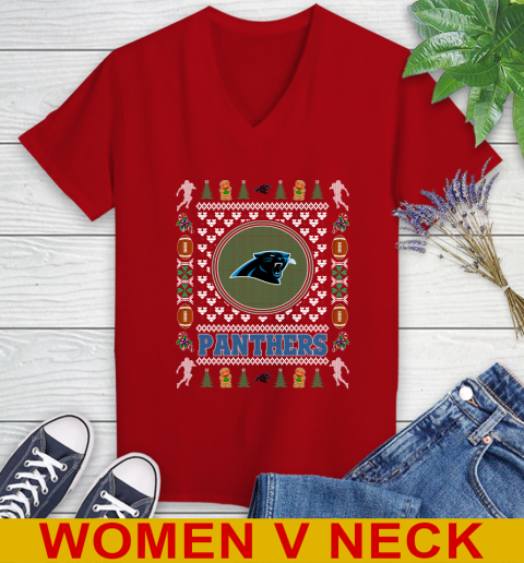 Carolina Panthers Merry Christmas NFL Football Loyal Fan Women's V-Neck T-Shirt 10