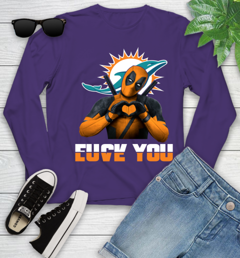 NHL Miami Dolphins Deadpool Love You Fuck You Football Sports Youth Long Sleeve 4
