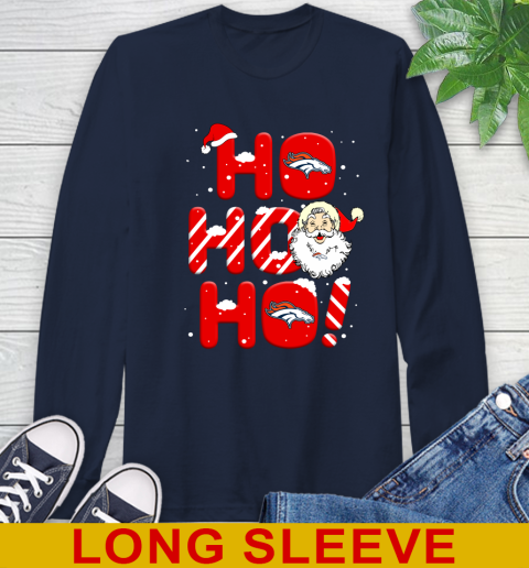 Denver Broncos NFL Football Ho Ho Ho Santa Claus Merry Christmas Shirt Long Sleeve T-Shirt 3