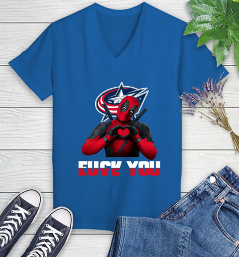 NHL Columbus Blue Jackets Deadpool Love You Fuck You Hockey Sports Women's V-Neck T-Shirt 10