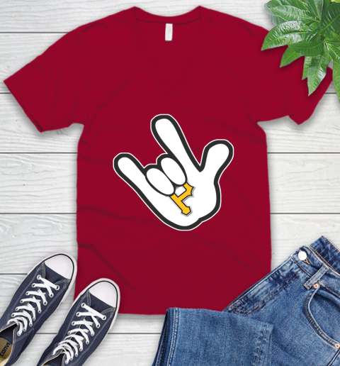 Pittsburgh Pirates MLB Baseball Mickey Rock Hand Disney V-Neck T-Shirt 8