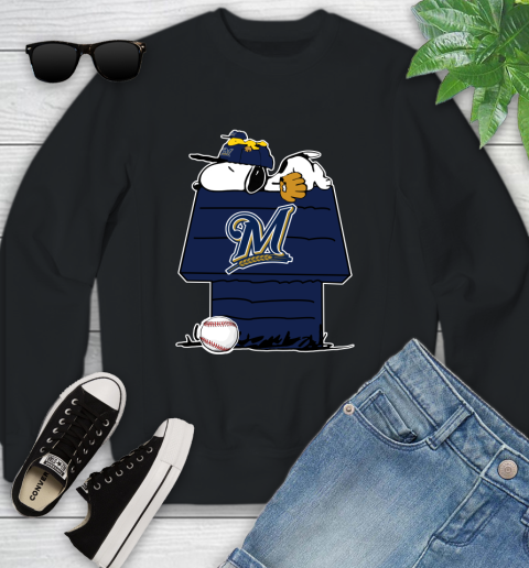 MLB Milwaukee Brewers Snoopy Woodstock The Peanuts Movie Baseball T Shirt Youth Sweatshirt 2