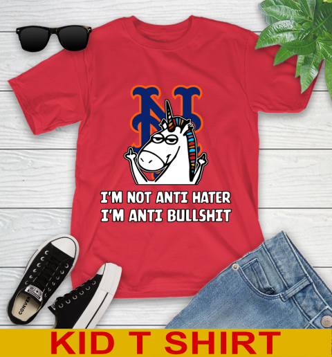 New York Mets MLB Baseball Unicorn I'm Not Anti Hater I'm Anti Bullshit Youth T-Shirt 10