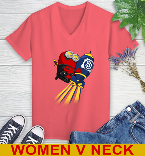 MLB Baseball San Diego Padres Deadpool Minion Marvel Shirt Women's V-Neck T-Shirt 6