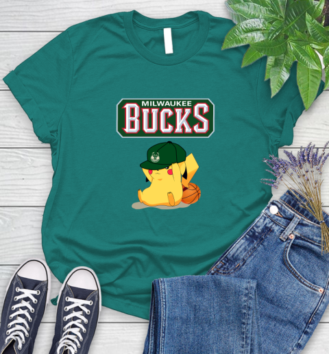 NBA Pikachu Basketball Sports Milwaukee Bucks Women's T-Shirt 12