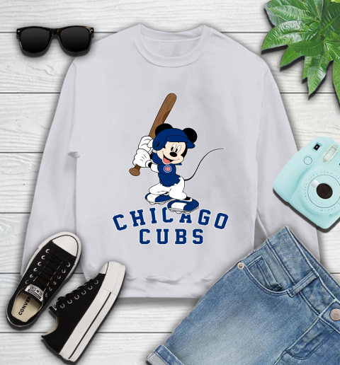 MLB Baseball Chicago Cubs Cheerful Mickey Mouse Shirt Youth Sweatshirt 4