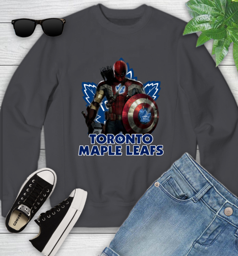 NHL Captain America Thor Spider Man Hawkeye Avengers Endgame Hockey Toronto Maple Leafs Youth Sweatshirt 6