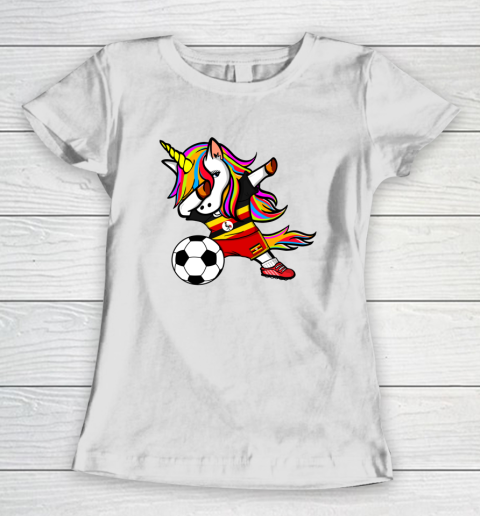 Funny Dabbing Unicorn Uganda Football Ugandan Flag Soccer Women's T-Shirt