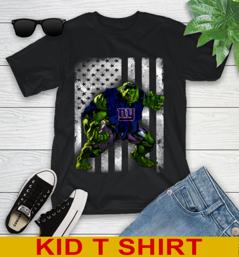 New York Giants Hulk Marvel Avengers NFL Football American Flag Youth T-Shirt