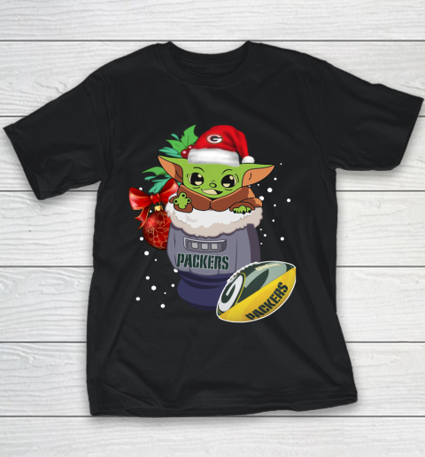 Green Bay Packers Christmas Baby Yoda Star Wars Funny Happy NFL Youth T-Shirt 2