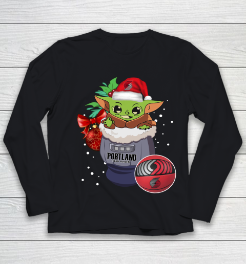 Portland Trail Blazers Christmas Baby Yoda Star Wars Funny Happy NBA Youth Long Sleeve