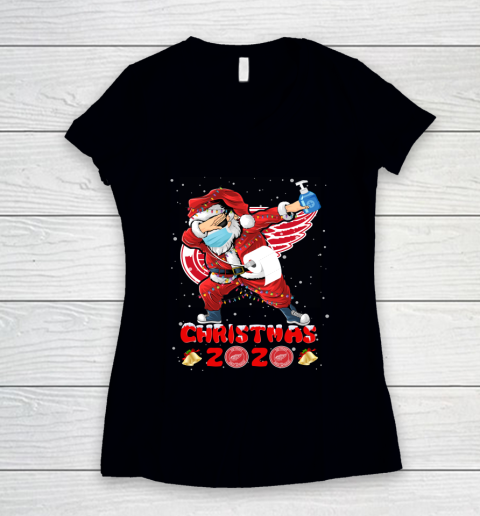 Detroit Red Wings Funny Santa Claus Dabbing Christmas 2020 NHL Women's V-Neck T-Shirt