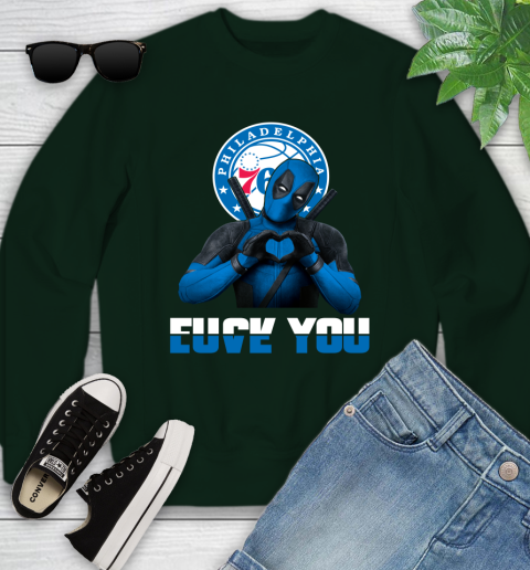 NBA Philadelphia 76ers Deadpool Love You Fuck You Basketball Sports Youth Sweatshirt 9