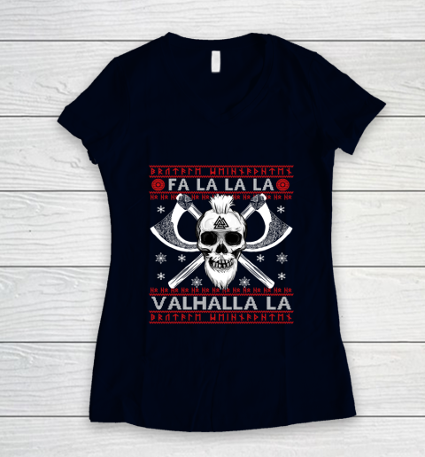 Ugly Christmas Sweater Fa La La Valhalla Viking Women's V-Neck T-Shirt 2