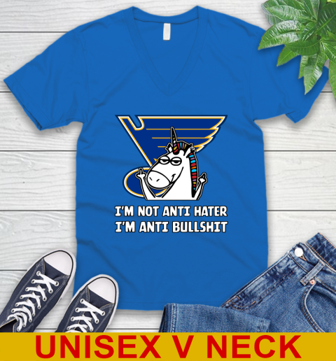 St.Louis Blues NHL Hockey Unicorn I'm Not Anti Hater I'm Anti Bullshit V-Neck T-Shirt 6