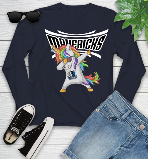 Dallas Mavericks NBA Basketball Funny Unicorn Dabbing Sports Youth Long Sleeve 3