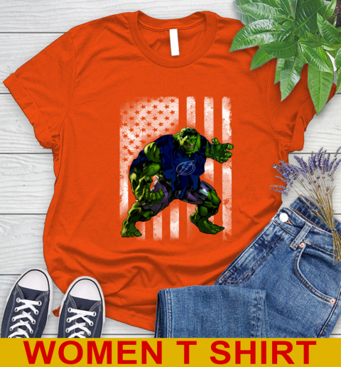 Tampa Bay Lightning Hulk Marvel Avengers NHL Hockey American Flag Women's T-Shirt 3