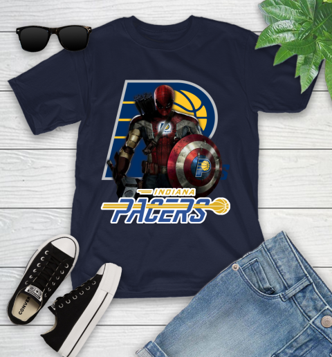 Indiana Pacers NBA Basketball Captain America Thor Spider Man Hawkeye Avengers Youth T-Shirt 3
