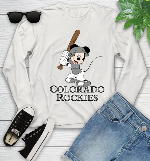 MLB Baseball Colorado Rockies Cheerful Mickey Mouse Shirt Youth Long Sleeve 12