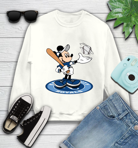 MLB Baseball Kansas City Royals Cheerful Mickey Disney Shirt Youth Sweatshirt 2