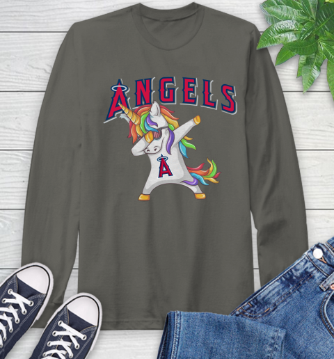 Los Angeles Angels MLB Baseball Funny Unicorn Dabbing Sports Long Sleeve T-Shirt 8