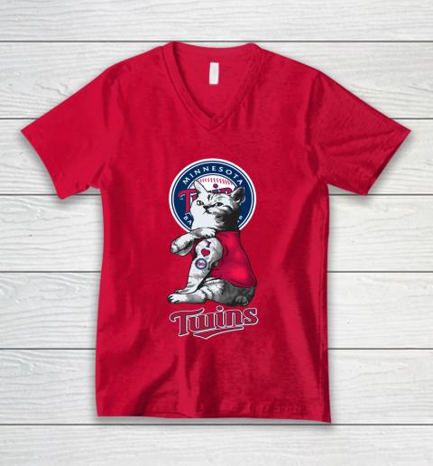 MLB Baseball My Cat Loves Minnesota Twins V-Neck T-Shirt 6