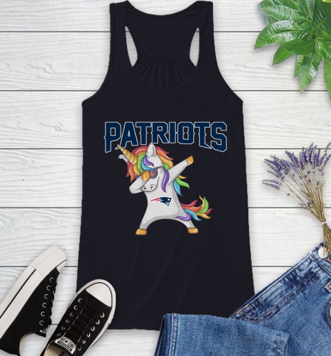 New England Patriots NFL Football Funny Unicorn Dabbing Sports Racerback Tank 10