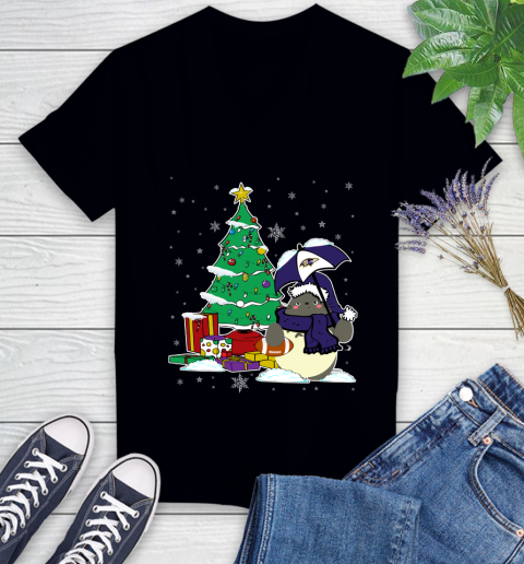Baltimore Ravens NFL Football Cute Tonari No Totoro Christmas Sports Women's V-Neck T-Shirt