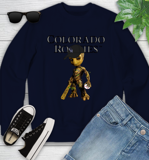 MLB Colorado Rockies Groot Guardians Of The Galaxy Baseball Youth Sweatshirt 3