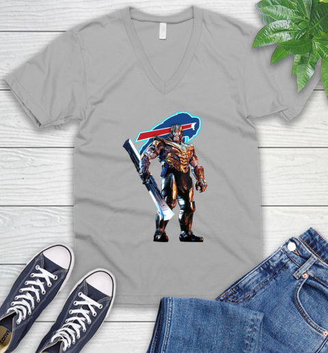 NFL Thanos Gauntlet Avengers Endgame Football Buffalo Bills V-Neck T-Shirt 4