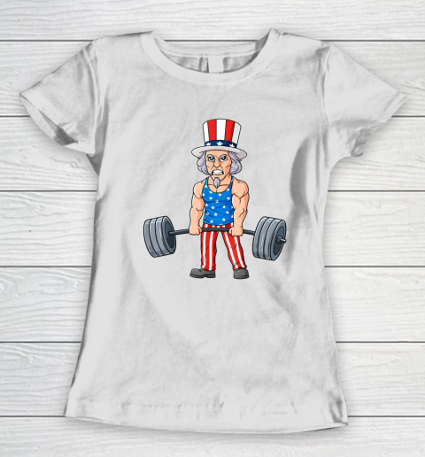 4th Of July Uncle Sam Weightlifting Funny Deadlift Fitness Women's T-Shirt