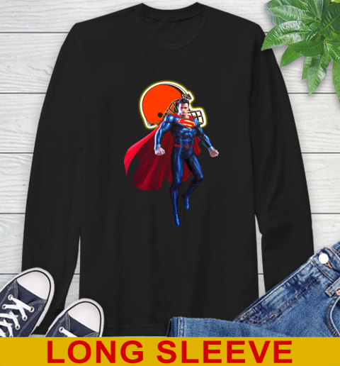 NFL Superman DC Sports Football Cleveland Browns Long Sleeve T-Shirt 2